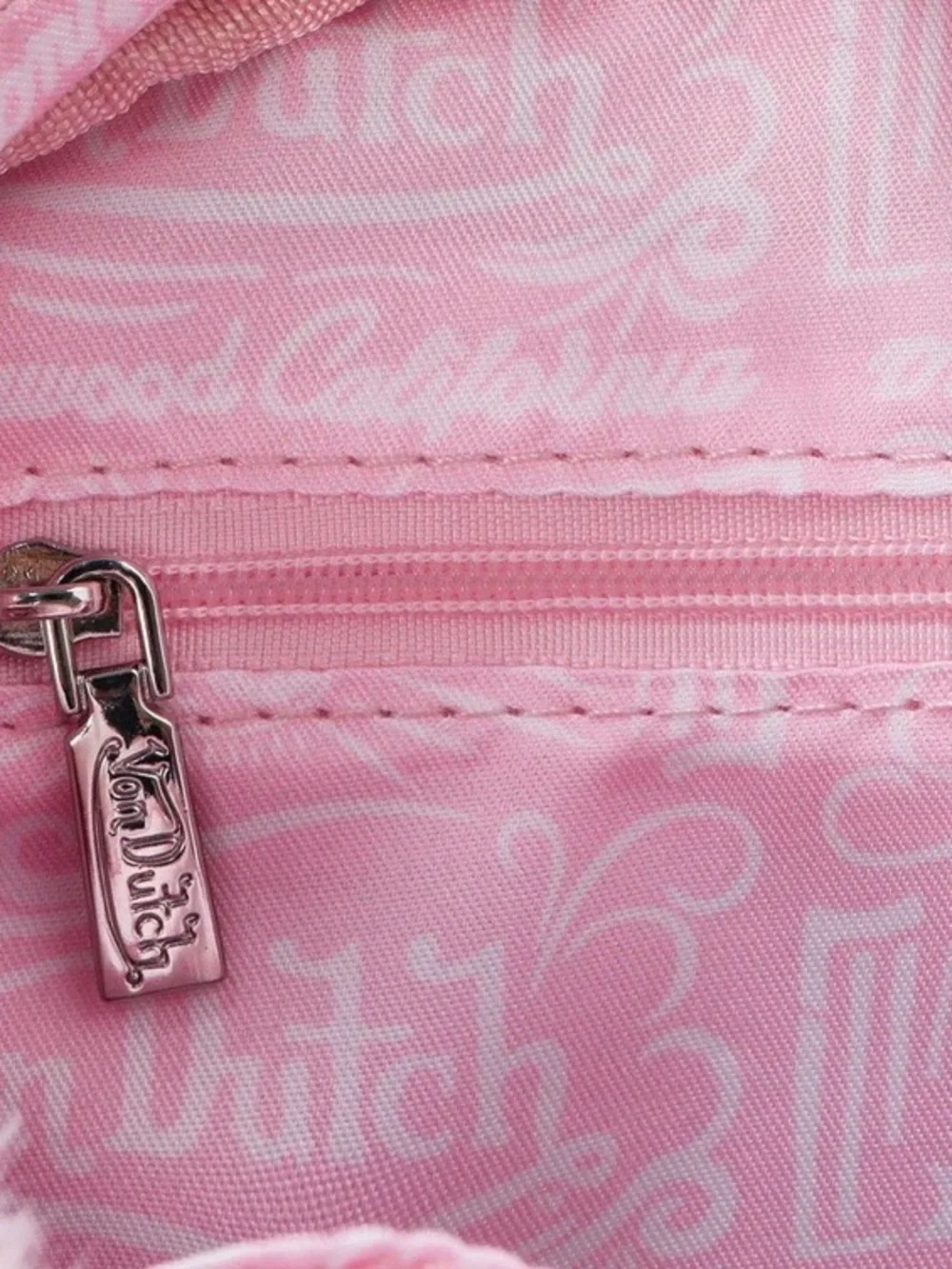 Von Dutch Furry Light Pink with Hot Pink Lettering Bowling Bag Purse - Picture 11 of 12